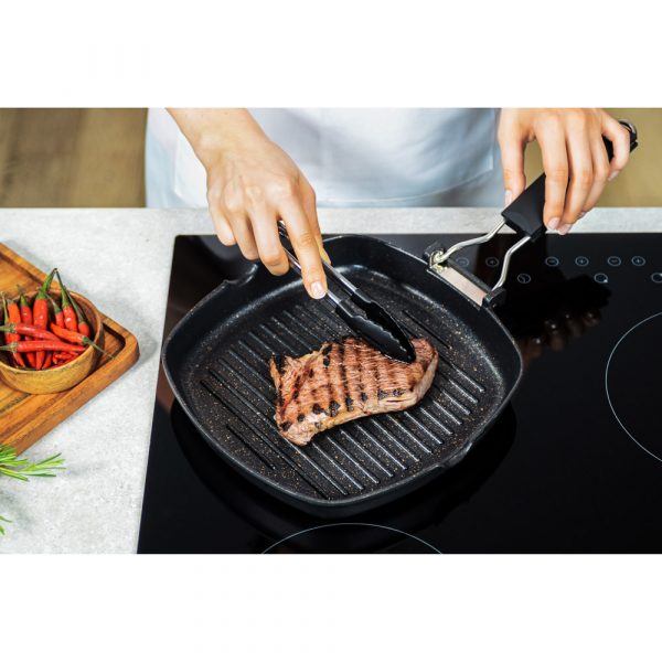 Grille carré 24cm, revêtement de marbre, poignée amovible, fonte d'aluminium – Image 6
