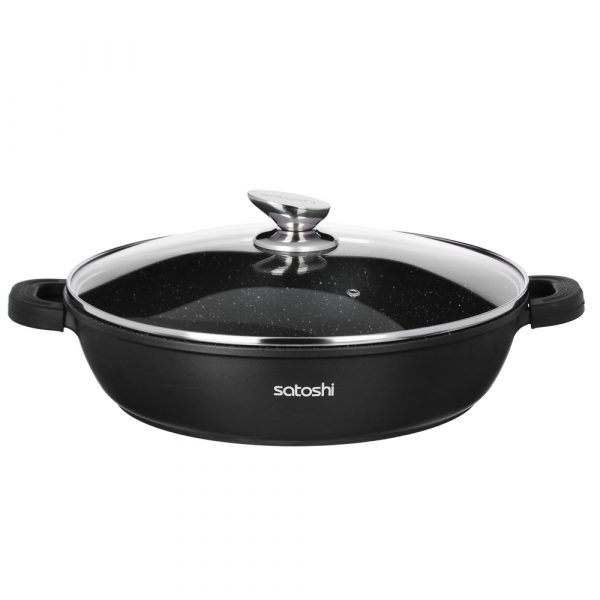 Saute pan Ø32cm, 5.2L, marble coating, lid, silicone handle, cast alum.