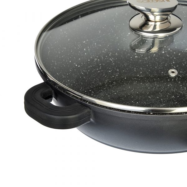 Saute pan Ø36cm, marble coating, lid, silicone handle, cast alum. - Image 2