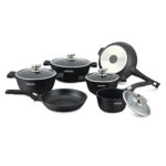 Casserole set 19pcs, marble coating, detachable handle, cast alum.