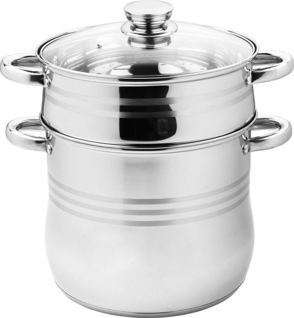 Couscous stomer Ø24cm, 12L, glazen deksel, roestvrij staal