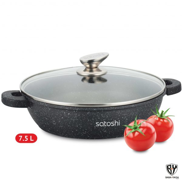 Sauteerpan Ø36cm, 7.5L, antiaanbaklaag "marmer", glazen deksel, silicone handvaten, gegoten aluminium