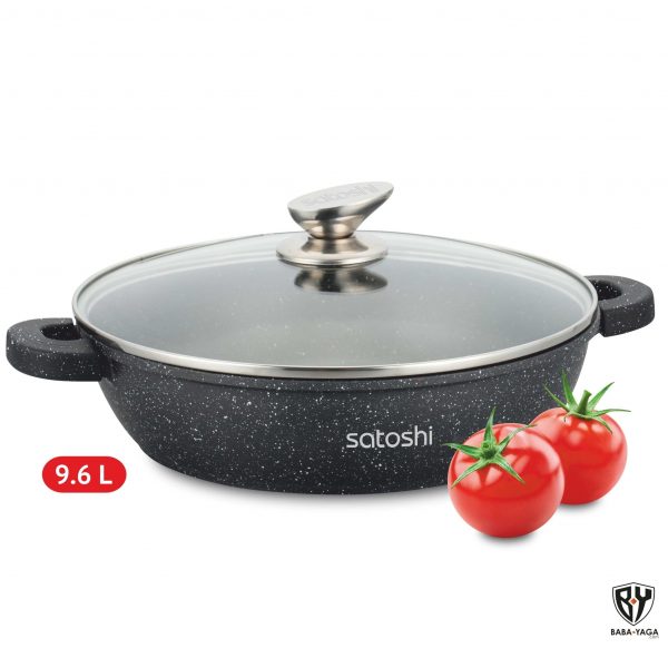 Saute pan Ø40cm, 9.6L, full marble coating, lid, silicone handle, cast alum.